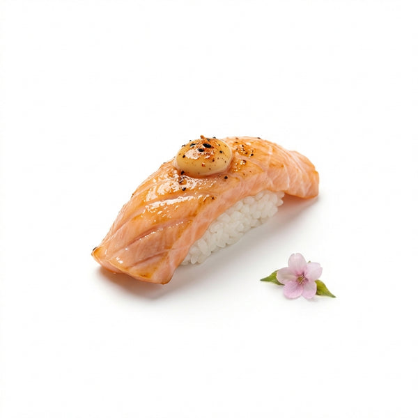 Braised Salmon Nigiri, Spicy Mayo, Lime